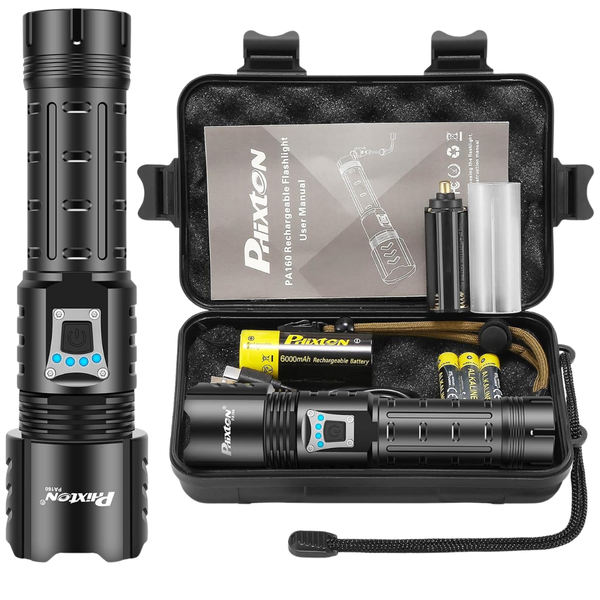 PHIXTON PA160 100000-Lumen Rechargeable LED Flashlight W/ 6000mAh Battery & USB-C