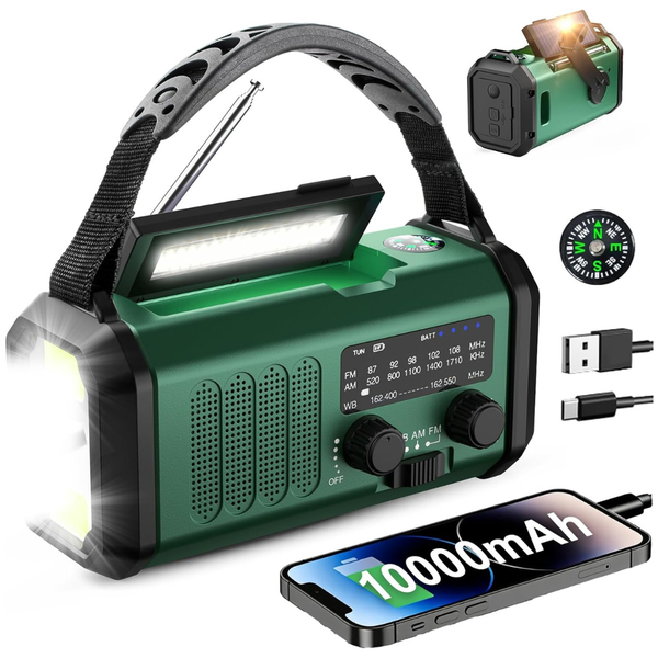 Leaton Hand Crank Emergency NOAA Weather Radio, Charger & Flashlight