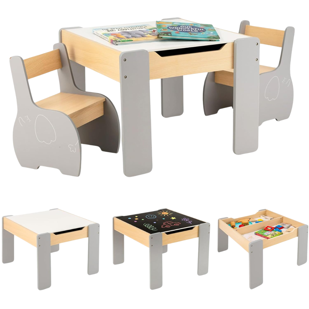 3-Piece Infans 3-in-1 Kids Wooden Activity Table & Chair Set