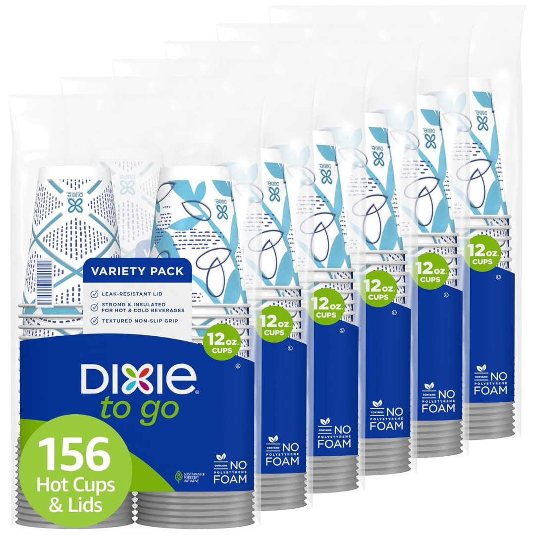 156-Count 12oz Dixie To Go Disposable Paper Coffee Cups With Lids