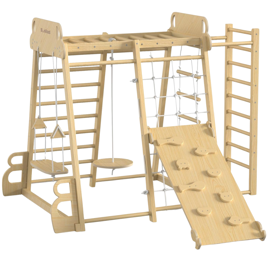 BlueWood 9-in-1 Waldorf-Style Wooden Indoor Jungle Gym