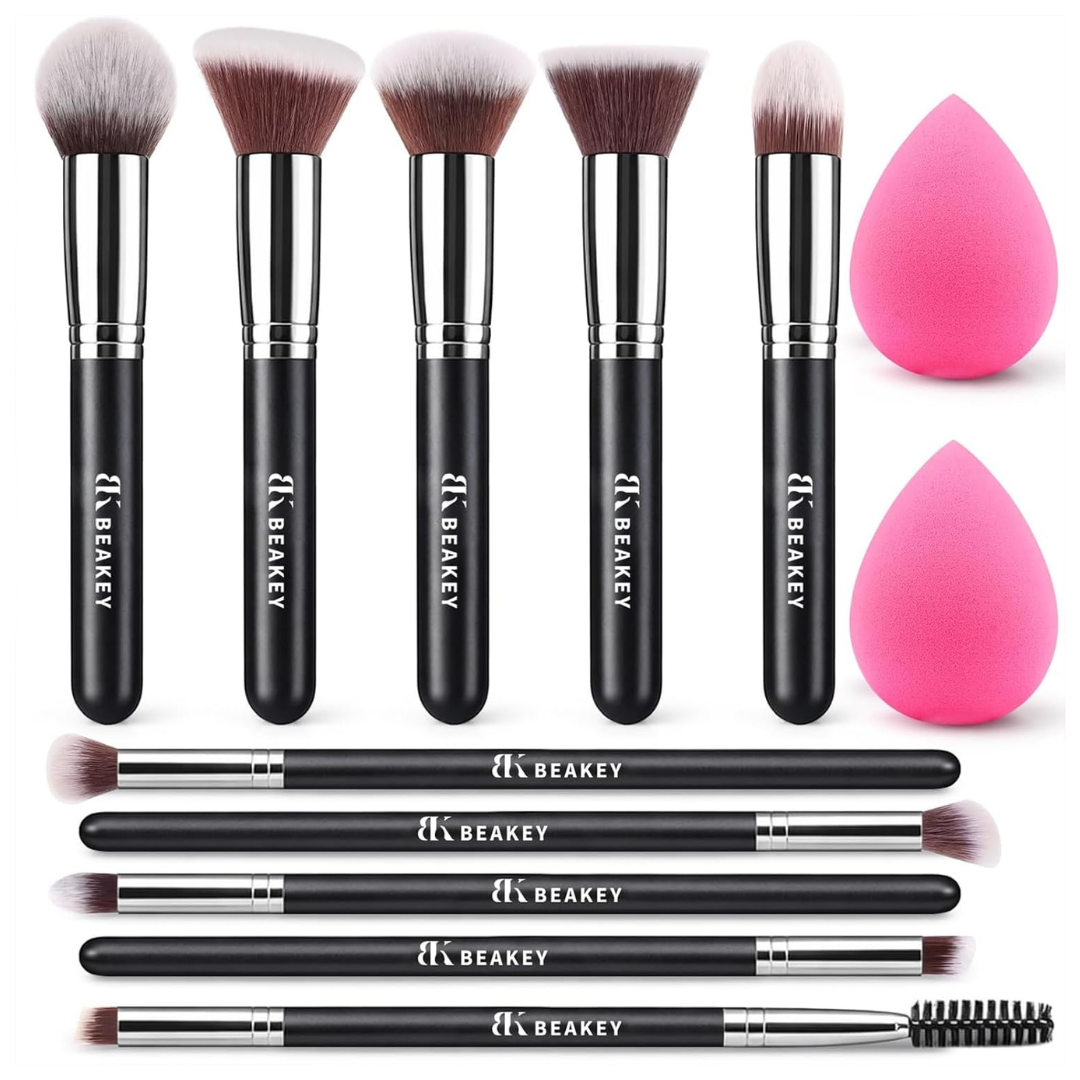 12-Piece Beakey Makeup Brush Set W/ Sponge & Cleaner