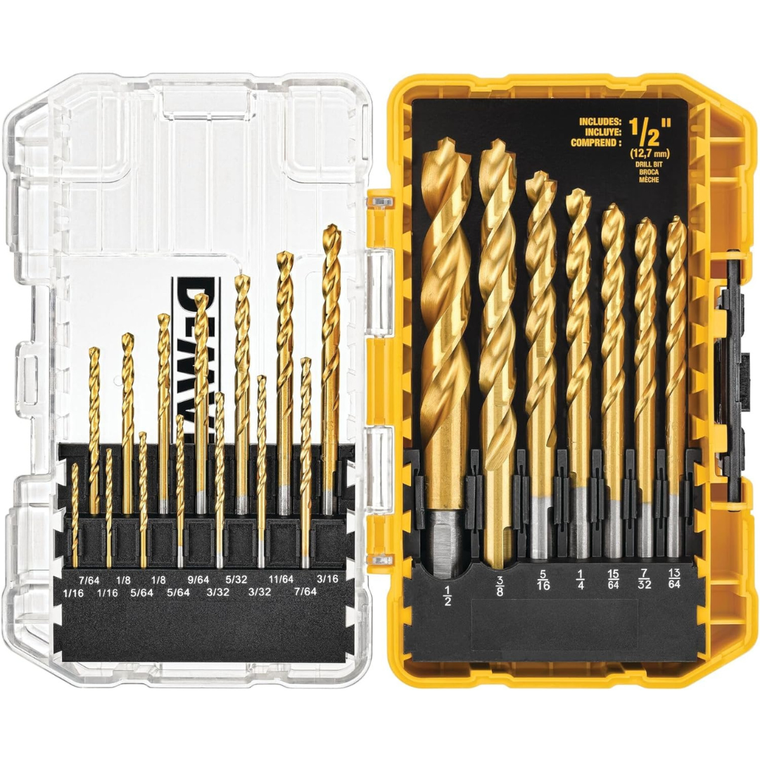 21-Piece Dewalt Titanium Nitride Coated Pilot Point Drill Bit Set