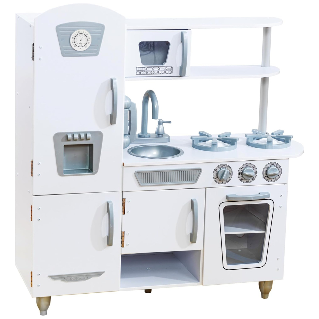 KidKraft Vintage Wooden Play Kitchen With Pretend Ice Maker And Play Phone