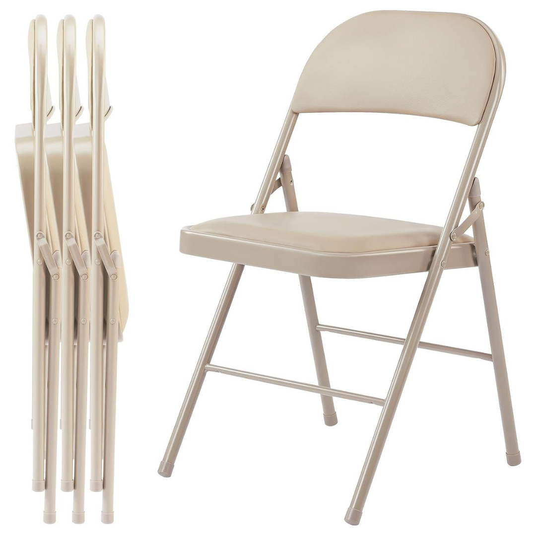 4-Pack Sweetcrispy Leather Padded Folding Metal Portable Chairs