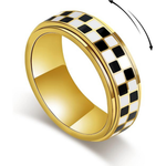 Mens 18K Checkered Stress Relief Spinner Ring (Size-7)