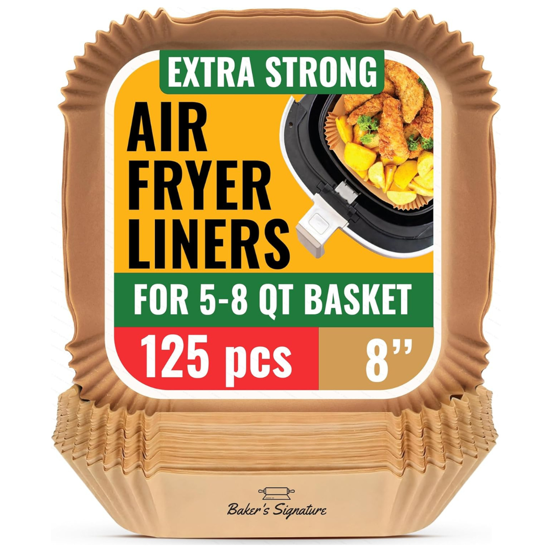 125-Piece 8" Non-Stick And Oil Proof Air Fryer Disposable Liners