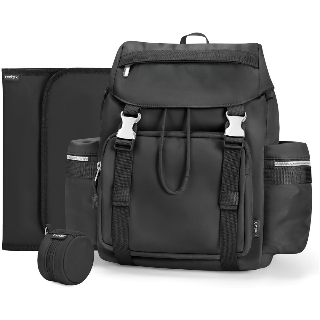 Coolrex Water-Resistant Diaper Bag Backpack W/ Changing Pad