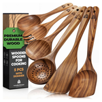 6-Piece Non-Stick Wooden Cooking Spoons Set W/ Comfortable Grip
