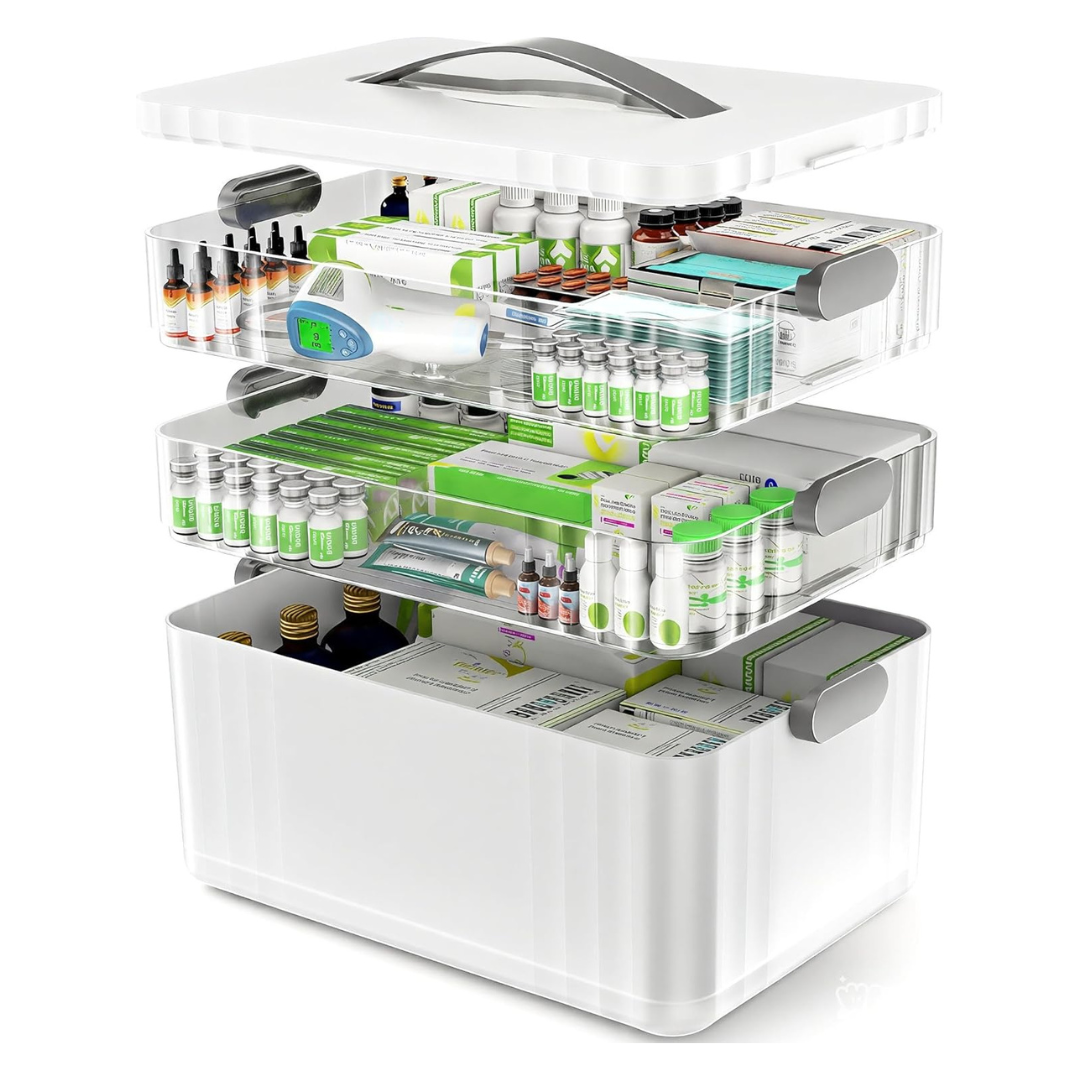 Arstpeoe Portable 3-Tier Multipurpose Medicine Organizer Box W/ Handle
