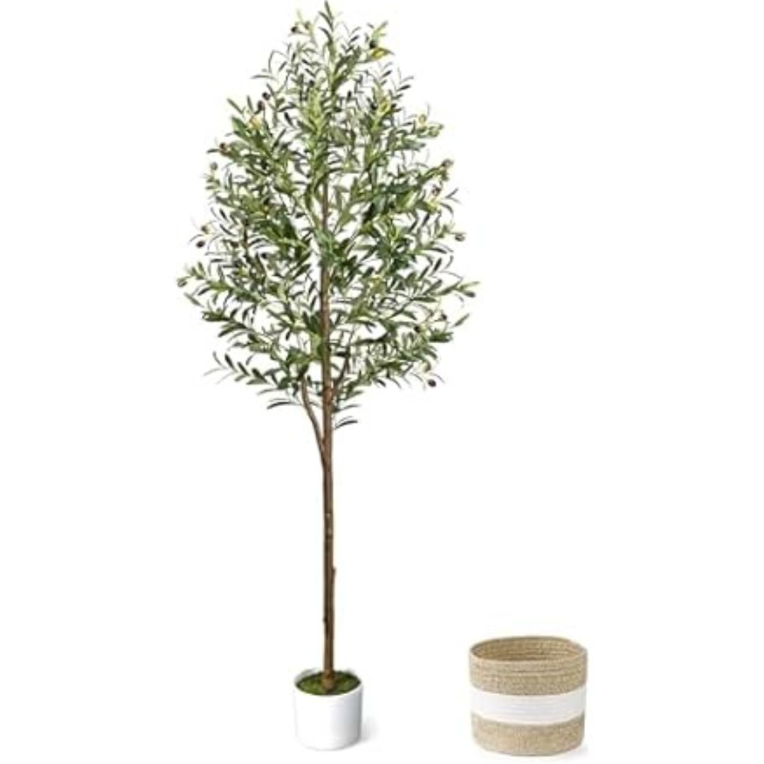 6ft LuceAlberi Artificial Olive Tree With Planter & Basket