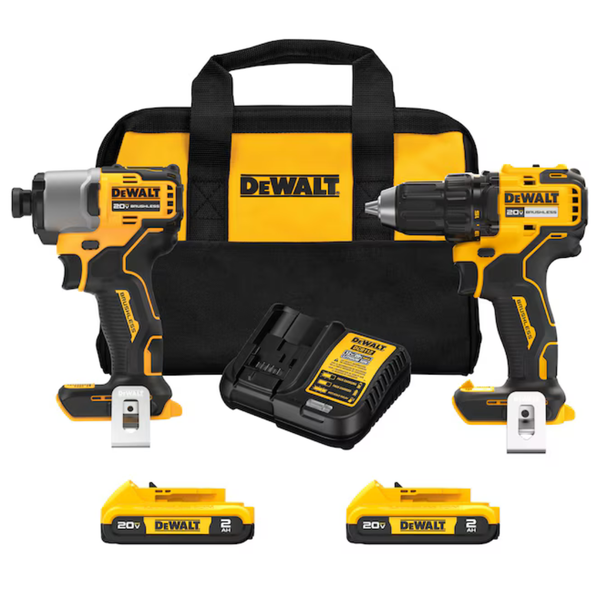 Dewalt 20V MAX Atomic 2-Tool Brushless Drill/Driver & Impact Driver Kit With 2 Batteries & Charger