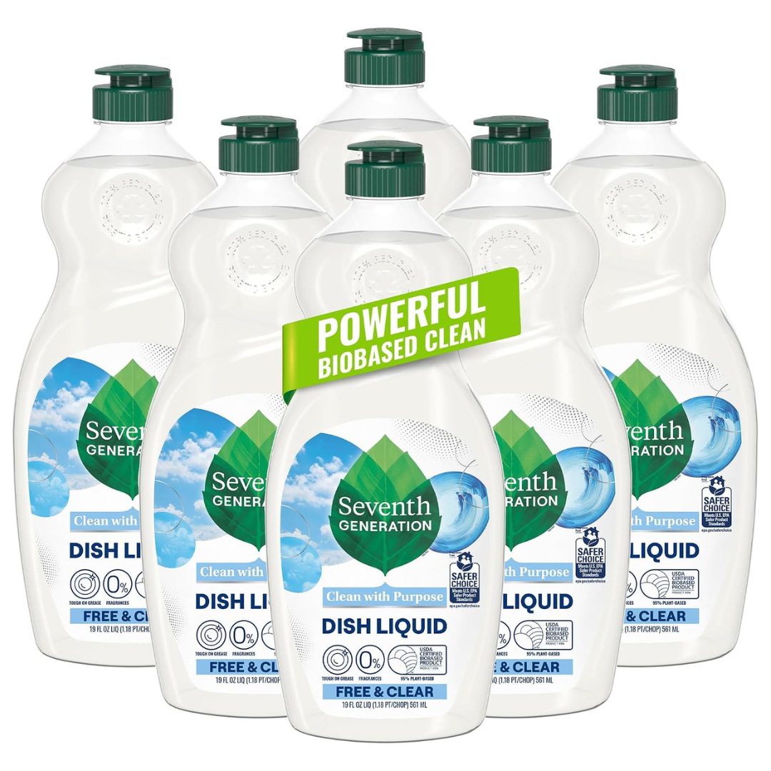 6-Pack 19-Oz Seventh Generation Dish Liquid Soap (Scent: Free & Clear)