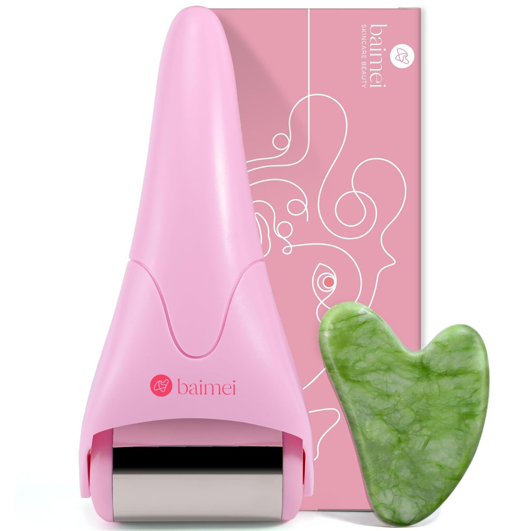 2-Piece BAIMEI IcyMe Stainless Steel Face Ice Roller & Gua Sha Facial Tool