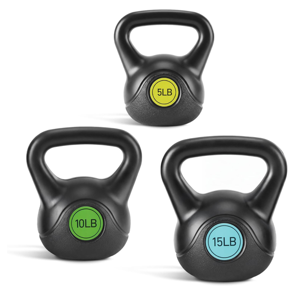 Set Of 3 OLIXIS Hard Kettlebell With Wide Handle (5lb, 10lb, 15lb)