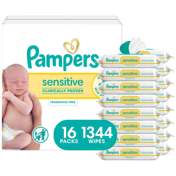 1344-Count (16 X 84ct) Pampers Sensitive Baby Wipes Flip-Top Packs
