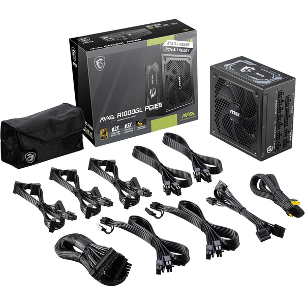 MSI MAG A1000GL PCIE5 1000W 80+ Gold Certified ATX Power Supply