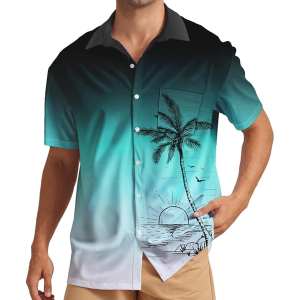 Men's Hawaiian Short Sleeve Printed Button Down Shirt