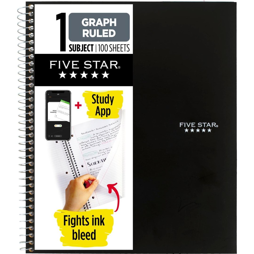 Five Star 8.5" X 11" 1-Subject Spiral Notebook W/ Study App (100 Sheets)