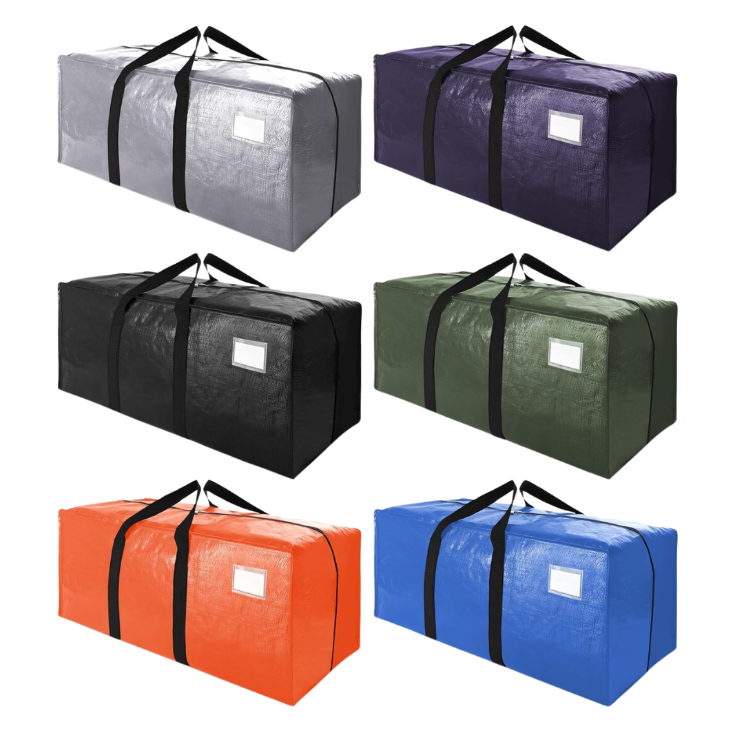 Set Of 6 Heavy Duty Extra Large Zippered Moving Bags W/ Straps