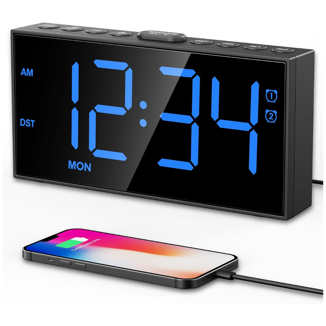 PPLEE Large Number Dimmable Digital Alarm Clock With USB Charger Ports