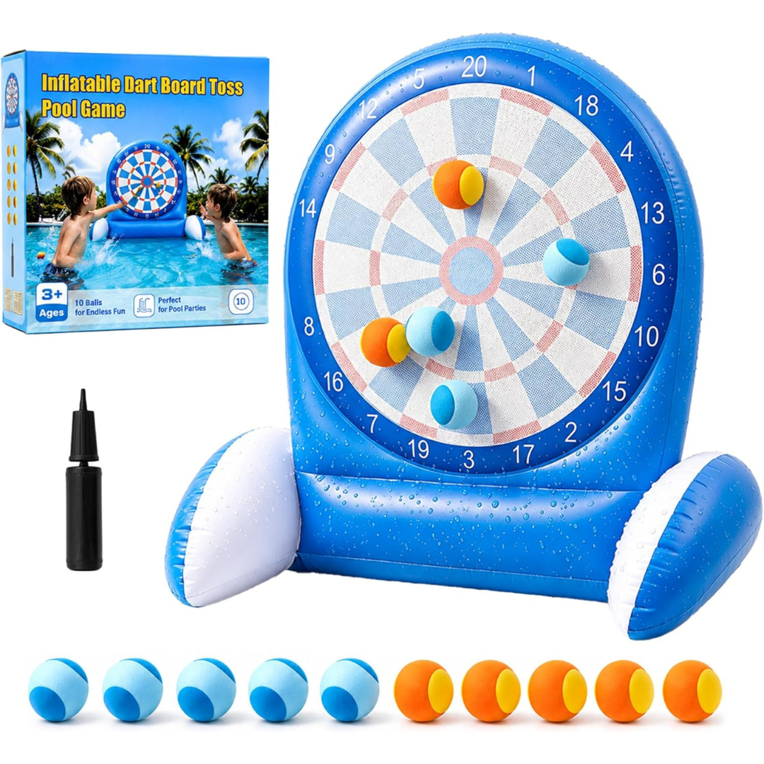 Inflatable Dart Board Water Game Pool Toy W/ 10 Sticky Balls & Air Pump