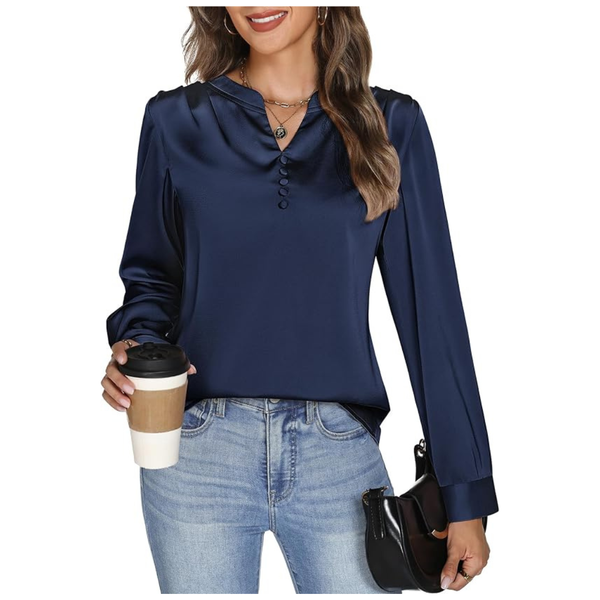Women's Long Sleeve V-Neck Button-Front Business Casual Shirt (Various)