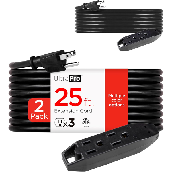 2-Pack UltraPro 25' Indoor Extension Cords W/ Multiple Outlets