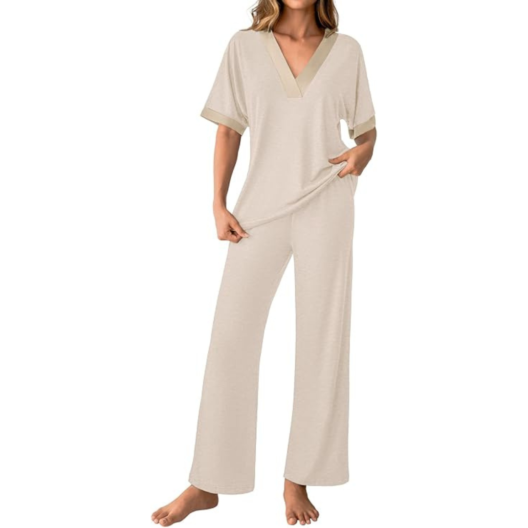 2-Piece Women's GKBK 3/4 Sleeve V-Neck Pajama Lounge Set (2 Colors)