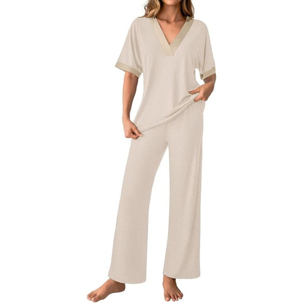 2-Piece Women's GKBK 3/4 Sleeve V-Neck Pajama Lounge Set (2 Colors)