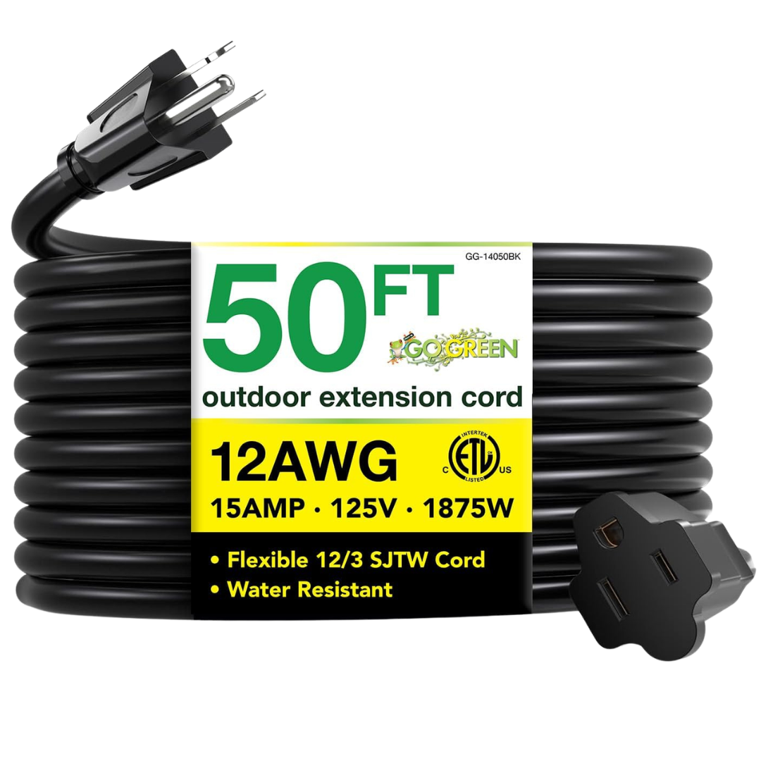 50' Go Green Power Inc. (GG-14050BK) 12/3 SJTW Outdoor Extension Cord