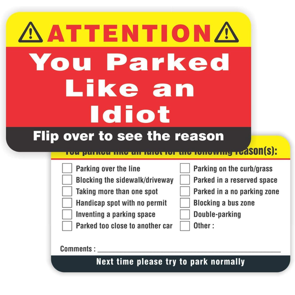 100-Pack 3.5"x2" PARTH IMPEX "You Parked Like An Idiot" Business Cards