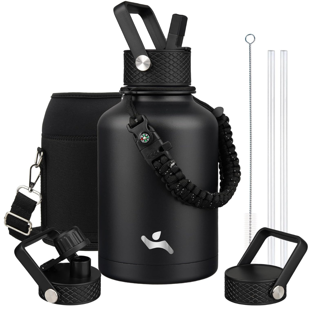 50-Oz Konokyo Insulated Stainless Steel Water Bottle W/ 3 Lids
