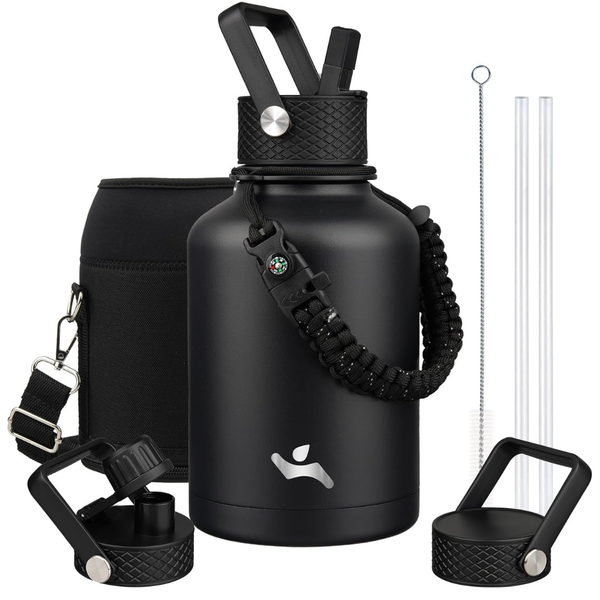 50-Oz Konokyo Insulated Stainless Steel Water Bottle W/ 3 Lids