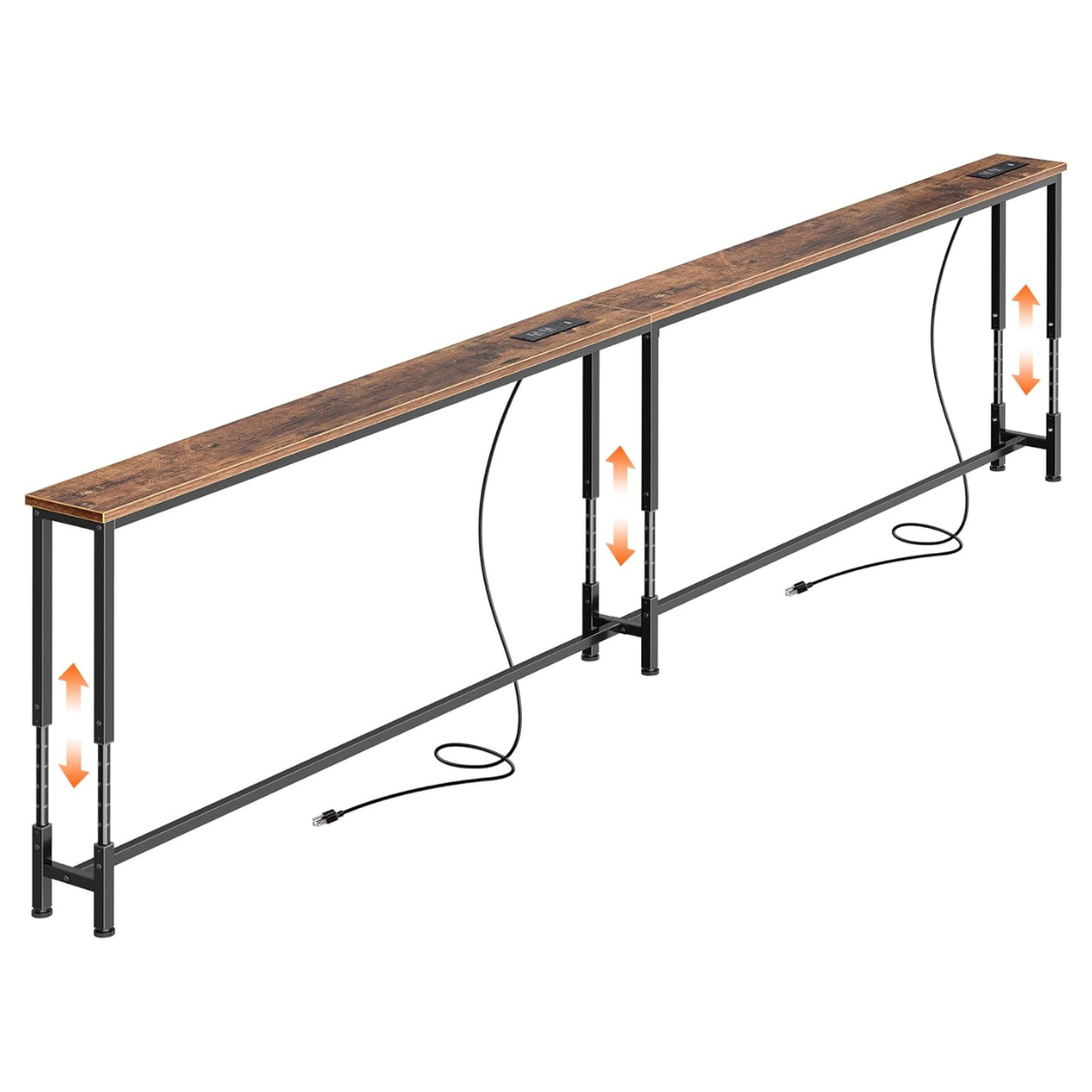 102.4" Height Adjustable Sofa Table With Power Outlets (USB-C/A & AC Ports)