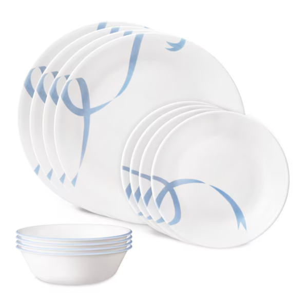 12-Piece Corelle Blue Ribbons Glass Dinnerware Set