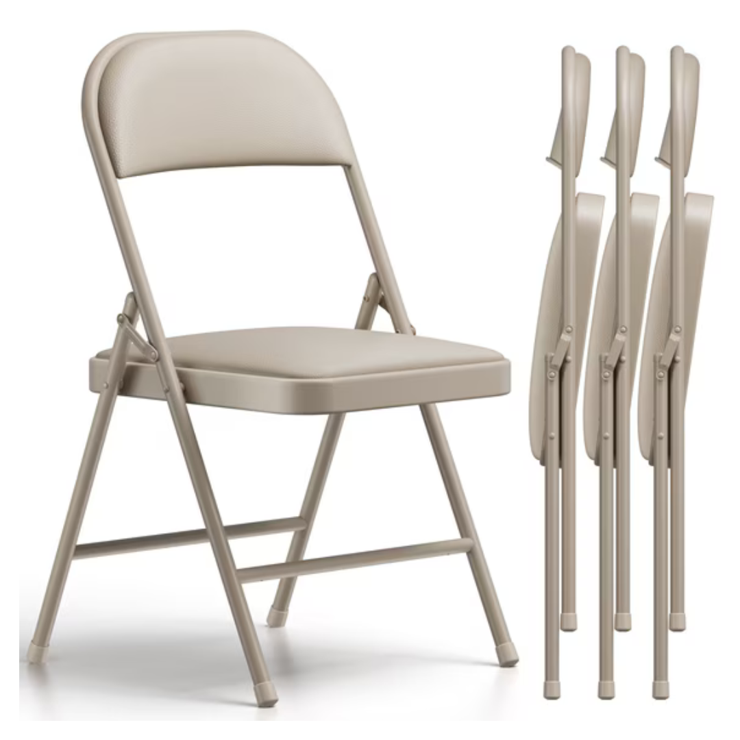 4-Pack Haimuli Folding Chairs W/ PU Leather Padded Cushion
