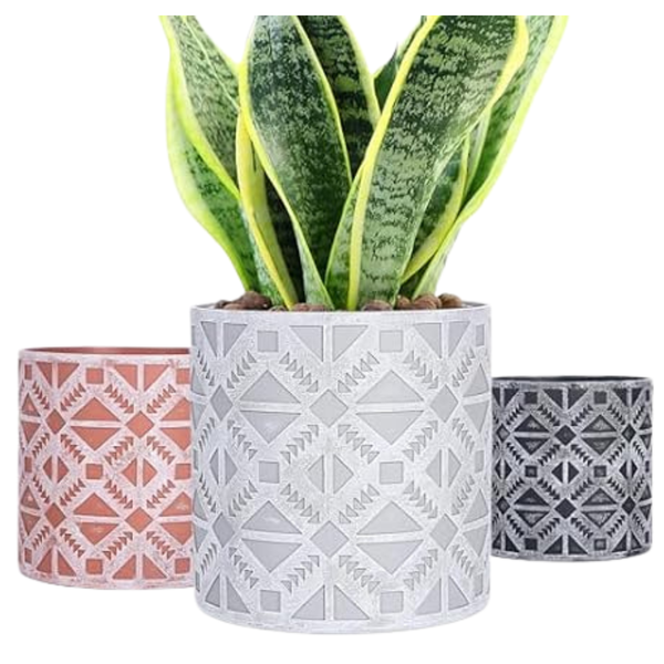 Set Of 3 Lokeisna Indoor Plant Pots With Drainage And Saucer