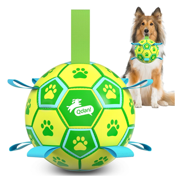 8" QDAN Water-Resistant Soccer Ball Dog Toy W/ Tug Tabs