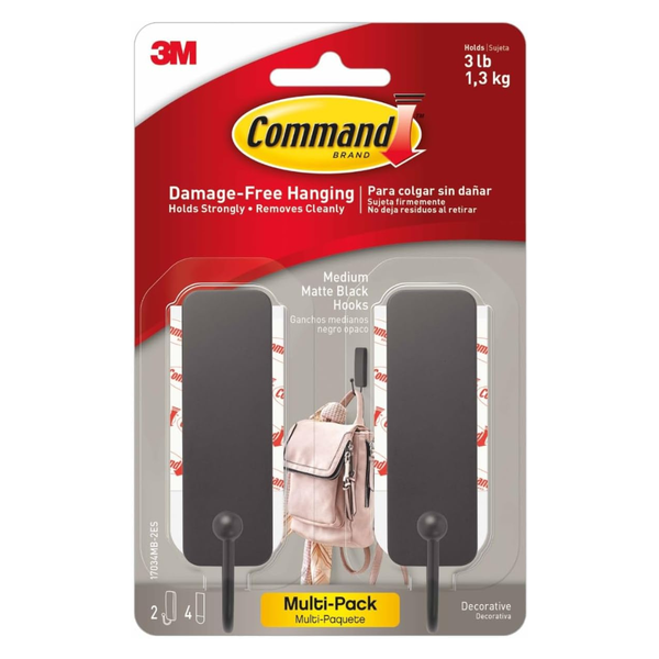 Command Medium Matte Black Wall Hook