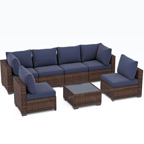 7-Piece JUSKYS Brown Wicker Outdoor Patio Sectional Sofa