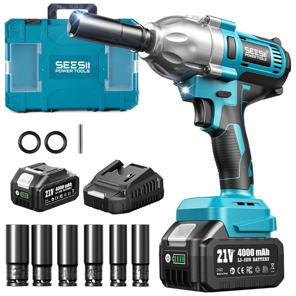 Seesii Cordless 665ft-Lbs 1/2'' Impact Wrench Kit W/ 21V Battery & Sockets