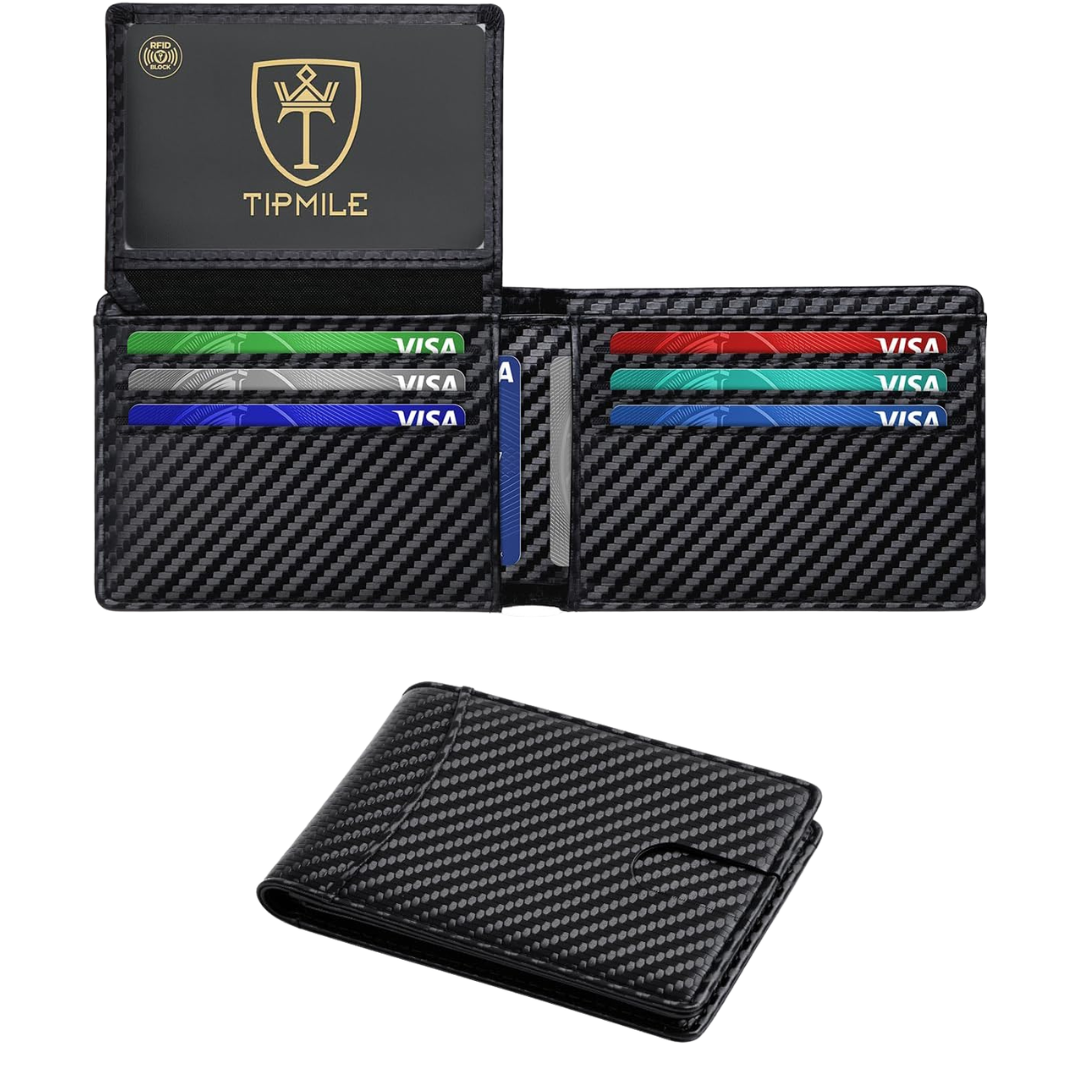 Men's Leather Slim RFID Blocking Bifold Card Holder Wallet (Black)
