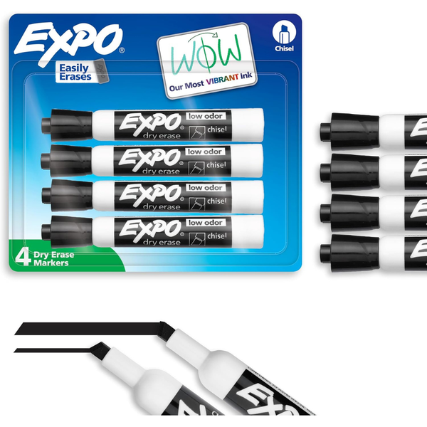 4-Count EXPO Low-Odor Dry Chisel Tip Erase Markers (80661)