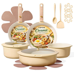 18-Piece Carote Ceramic Non Stick Cookware Set With Detachable Handle