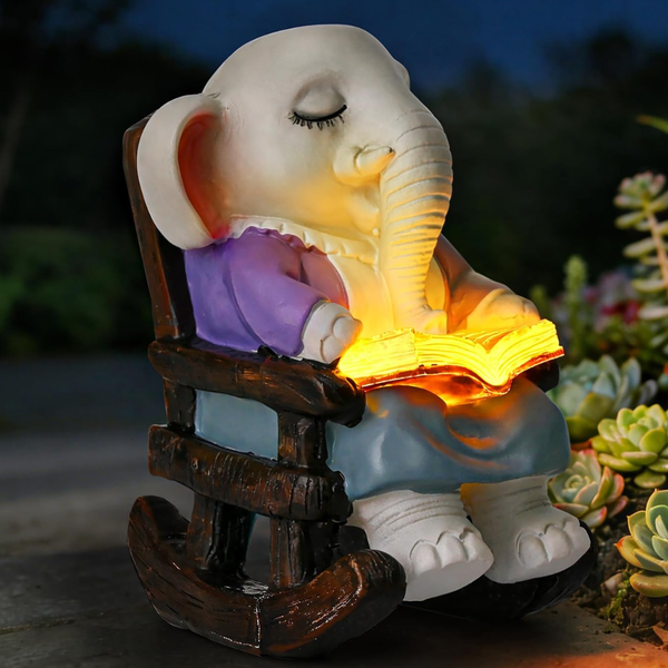 Waterproof Solar Garden Elephant Statue Decor with Lights