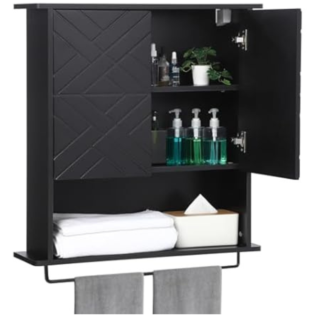 2-Tier Wood Wall Mounted Medicine Cabinet with Two Door