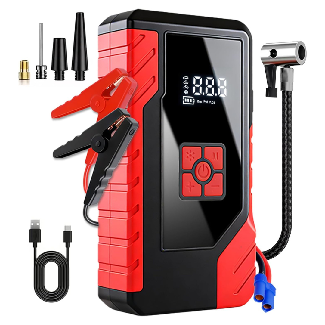 12V Portable 6000A Peak Car Jump Starter W/ Tire Inflator