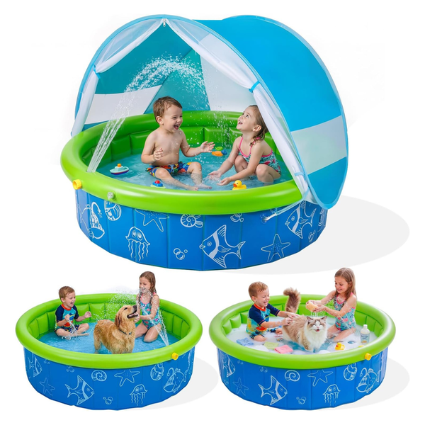 47" Portable Foldable Non-Slip Kiddie Pool W/ Removable Canopy