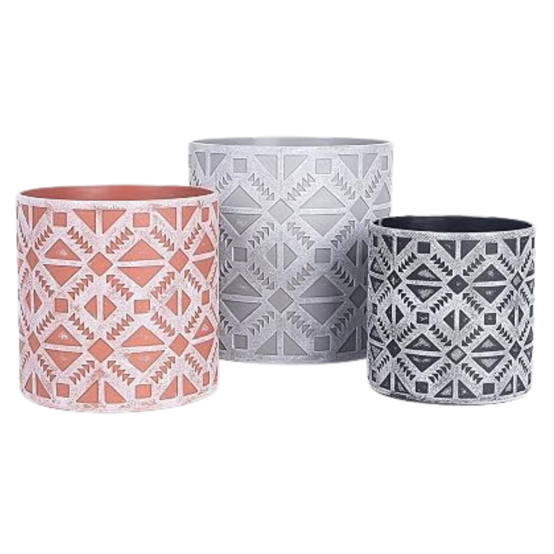 Set Of 3 Lokeisna Indoor Plant Pots With Drainage And Saucer